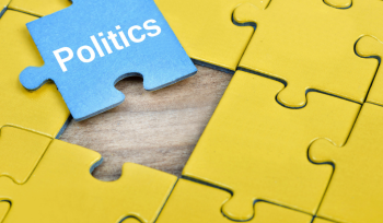 A puzzle piece with the word Politics